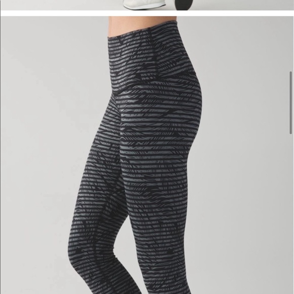 Lululemon Wunder Under Crop High Rise II Palm Roll Down Luon Stripe Play Slate - Picture 10 of 11